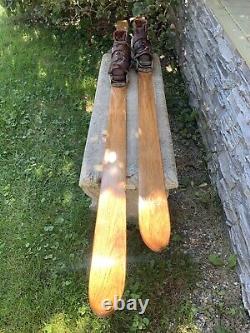 Antique Old Wooden 78 Snow Skis/ Leather Boots Package Ski House Art