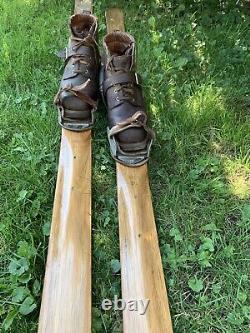 Antique Old Wooden 78 Snow Skis/ Leather Boots Package Ski House Art